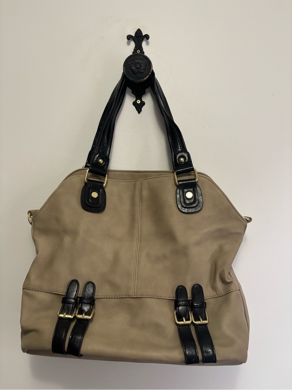Steve Madden Taupe and Black Shoulder Tote